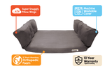 Medium Large Charcoal Gray Callout: Super Snuggly Pillow Wings, Machine Washable Cover, 3" Shock Absorbing Orthopedic, 10 Year Warranty against flattening