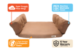 Medium Large Khaki SUV Barker Bed Callout: Super Snuggly Pillow Wings, Machine Washable Cover, 3" Shock Absorbing Orthopedic, 10 Year Warranty against flattening